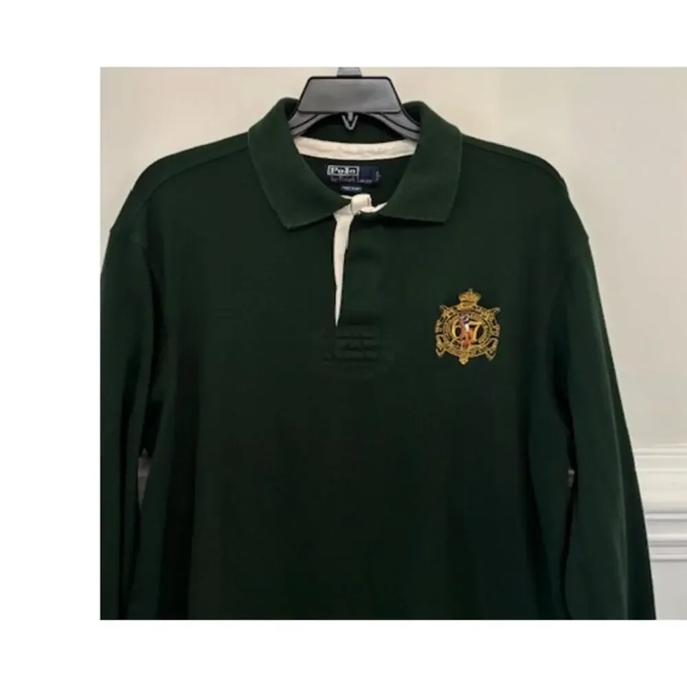 Vtg Polo Ralph Lauren Rugby Shirt Embroidered Equestrian Crest Logo Large Tall